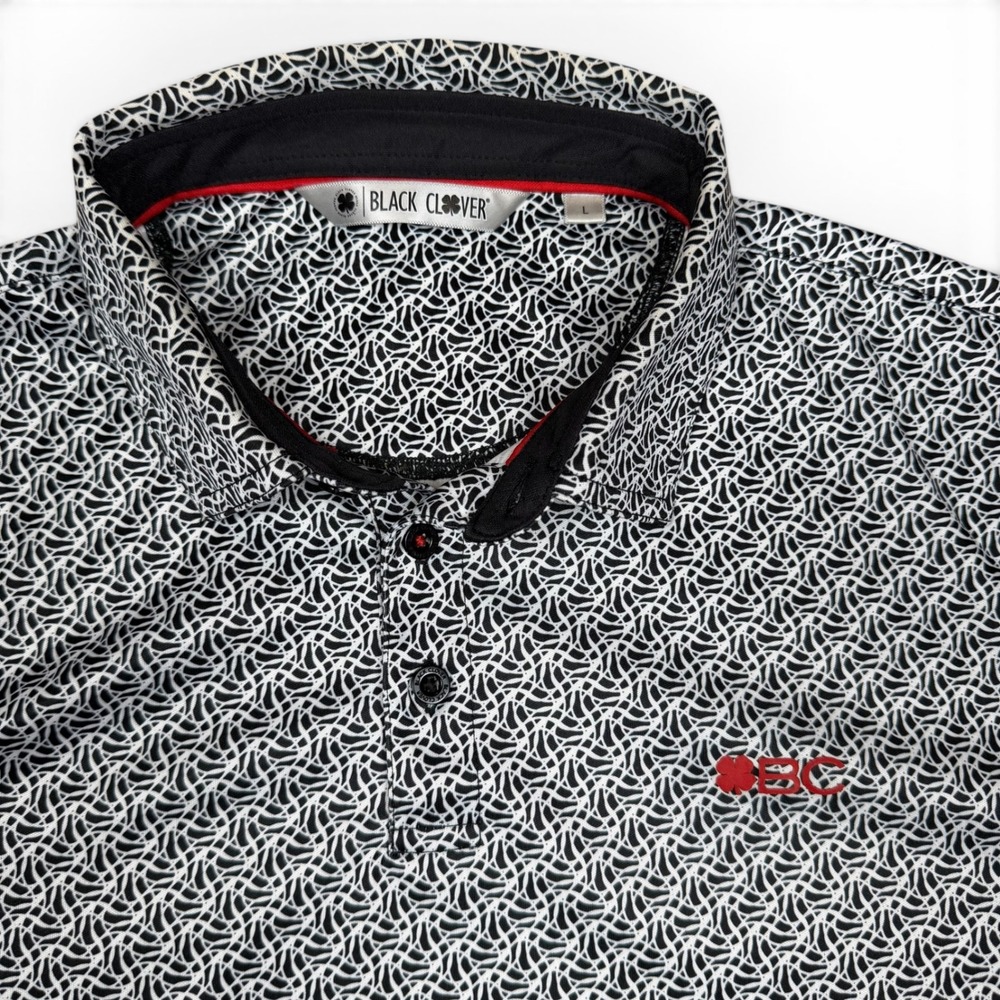 Black Clover Live Lucky 2 lot Mens Large Black White Geometric Golf Polo Shirt L - Picture 3 of 15